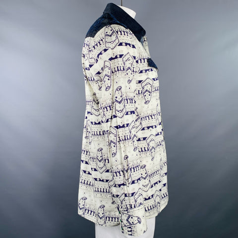 ROBERT GRAHAM Size L Cream Navy Embroidery Cotton Western Long Sleeve Shirt