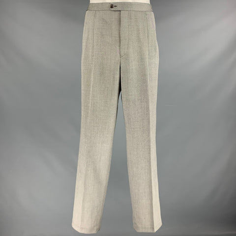 ZANELLA Size 36 Black White Silk Wool Pleated Wide Leg Tuxedo Dress Pants