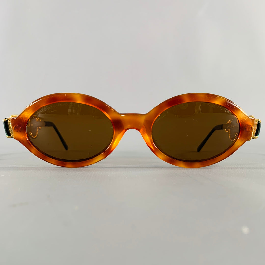 MOSCHINO Gold Green Red Tortoiseshell Jeweled Sunglasses  display picture 3