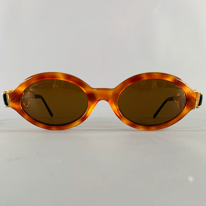 MOSCHINO Gold Green Red Tortoiseshell Jeweled Sunglasses