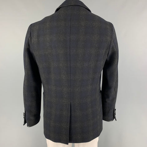JOHN VARVATOS * U.S.A. Size L Charcoal Navy Plaid Wool Blend Coat
