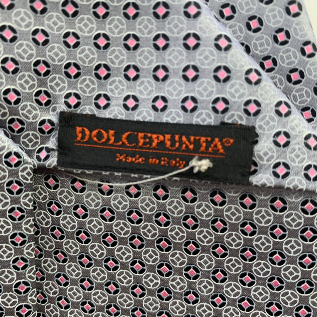 DOLCEPUNTA Grey Blue Pink Polka Dot Silk Tie