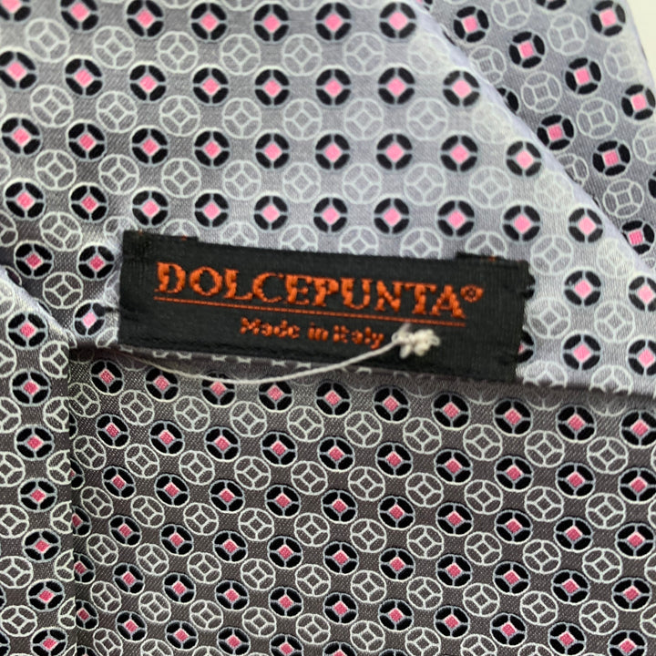 DOLCEPUNTA Grey Blue Pink Polka Dot Silk Tie