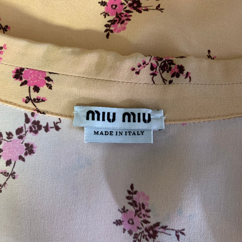 MIU MIU Size 2 Peach Pink Silk Floral Dagger Shirt