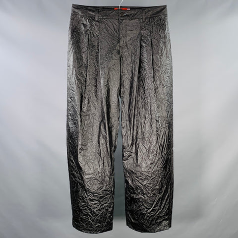 ECKHAUS LATTA Size 34 Black Wrinkled Nylon Pleated Wide Leg Baggy Casual Pants