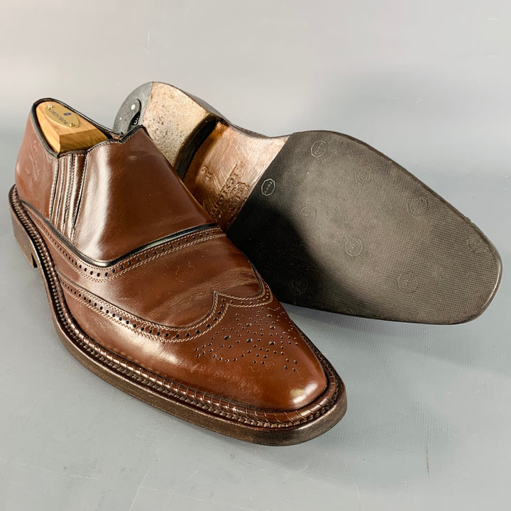 A. TESTONI Size 12 Brown Leather Perforated Wingtip Loafers