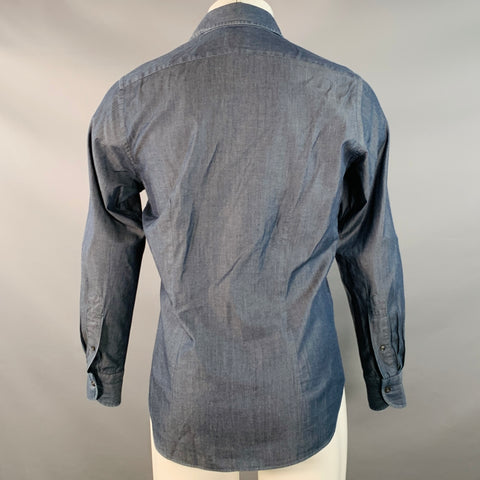 BAGUTTA Size S Grey Cotton Spread Collar Slim Fit Long Sleeve Shirt