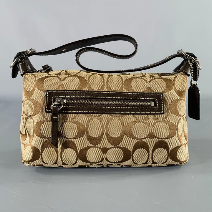COACH Taupe Brown Monogram Top Handles Baguette Handbag