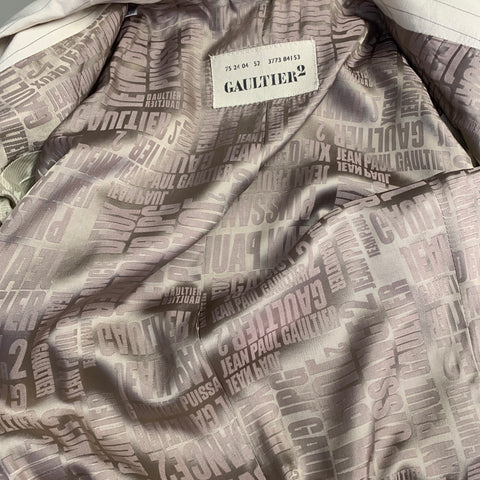 GAULTIER 2 Vintage Size 38 Beige Grey Pinstripe Wool Silk Single Button Hooded Suit