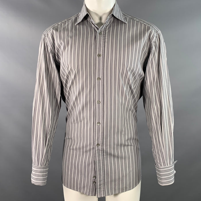 GUCCI Size S Grey Charcoal White Stripe Cotton French Cuffs Long Sleeve Shirt