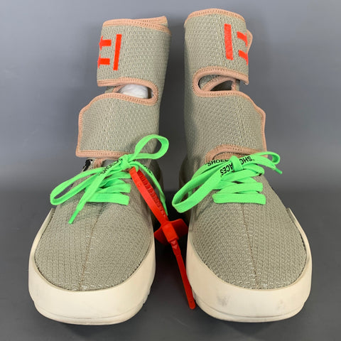 OFF WHITE Size 8 Green Woven Fabric Lace Up Boots