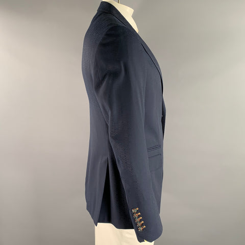 MACEOO Size 44 Navy Scale Print Viscose Blend Notch Lapel Sport Coat