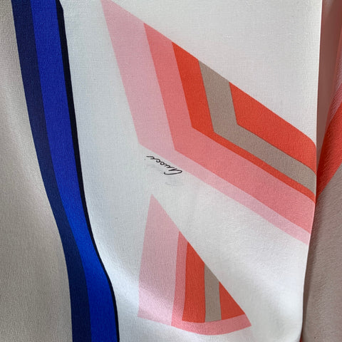 GUCCI  by Tom Ford SS 2009 Size M Blue Peach Silk Geometric V-Neck Mini Tunic Dress