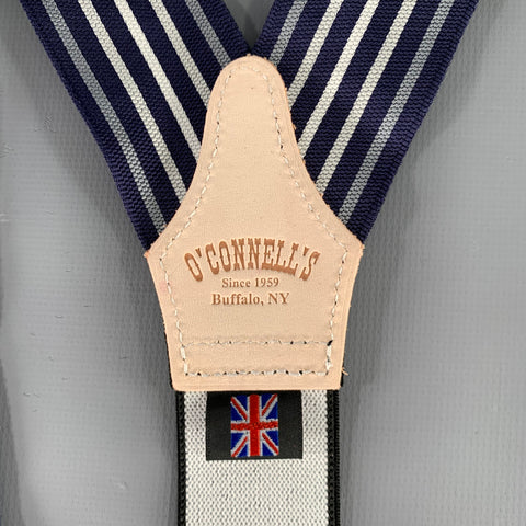 O'CONNELL'S Navy Grey White Stripe Canvas Suspenders
