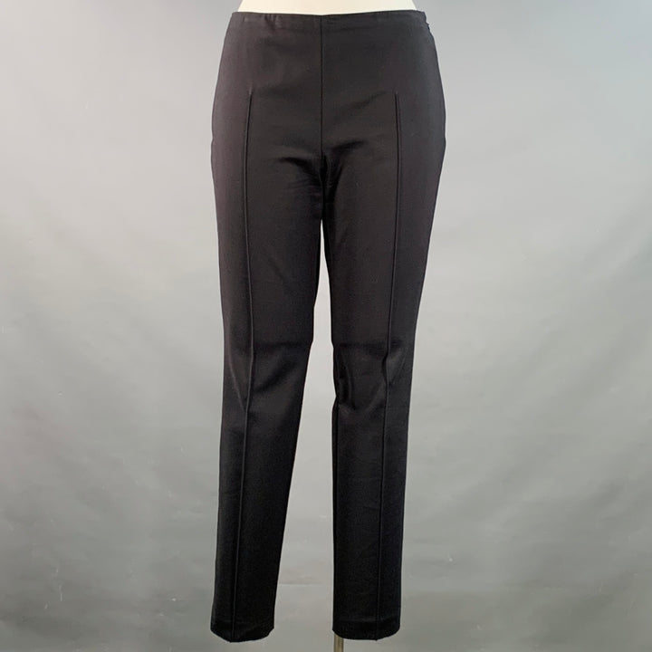 AKRIS Size 12 Black Cotton Blend Tapered Side Zipper Dress Pants