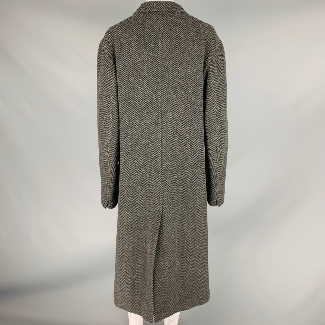 RALPH LAUREN Size 8 Grey Black Wool Herringbone Double Breasted Coat