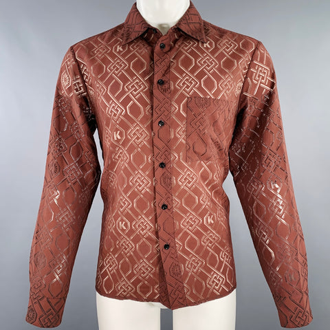 KOCHE' Size M Brown Monogram One Pocket Long Sleeve Shirt
