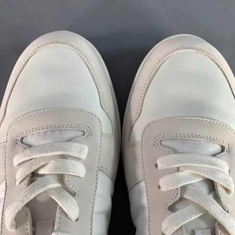 PRADA Size 11 White Navy Color Block Logo Leather Nylon Mesh Sneakers