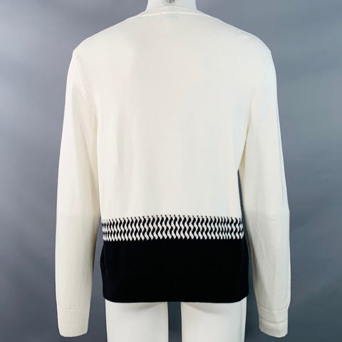 THE KOOPLES Size M White Black Knit Cotton Cashmere Crew Neck Sweater