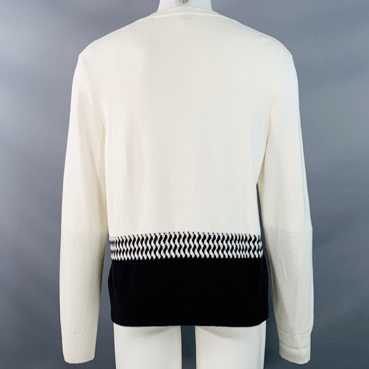 THE KOOPLES Size M White Black Knit Cotton Cashmere Crew Neck Sweater