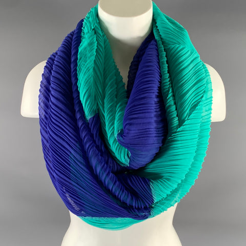 PLEATS PLEASE by ISSEY MIYAKE Blue Green Pleated Polyester Scarves & Shawls