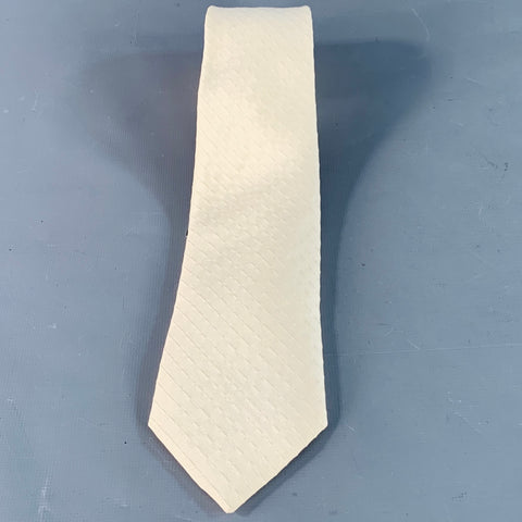 CARLO FERRINI One Size Beige Textured Diagonal Stripe Silk Skinny Tie