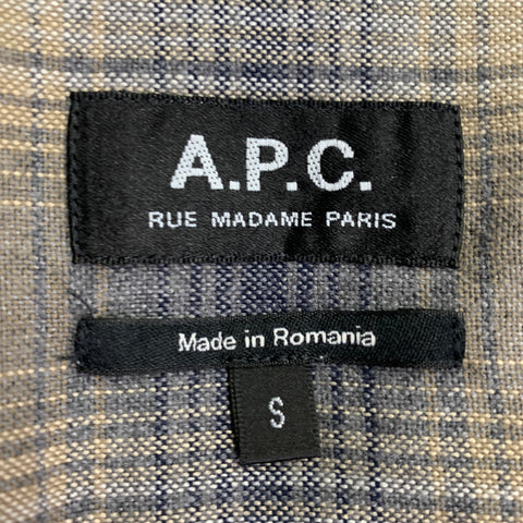 A.P.C. Size S Beige Blue Grey Plaid Cotton One Pocket Long Sleeve Shirt