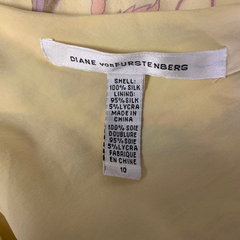DIANE VON FURSTENBERG Size 10 Yellow Lavender Silk Floral Tank Casual Top