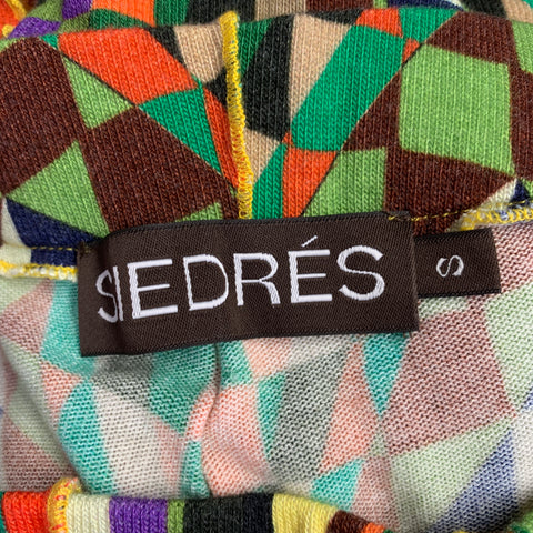 SIEDRES Size S Multi Color Viscose Blend Geometric Ruffle Trim Casual Pants