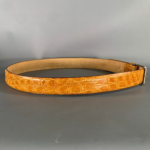 BERGDORF GOODMAN Size 38 Brown Mustard Nubuck Crocodile Belt