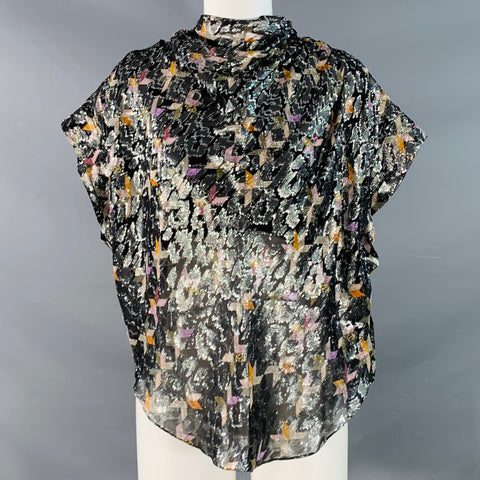 ISABEL MARANT Size M Black Metallic Silk Blend Geometric Cowl Neck Dress Top