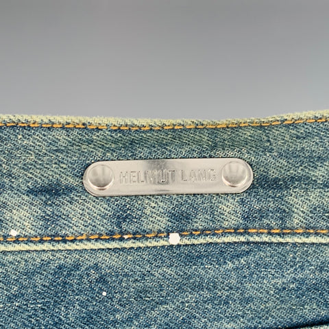 HELMUT LANG Size 32 Cropped Wide Leg Blue Paint Splatter Cotton Adjustable Five Pockets Jeans