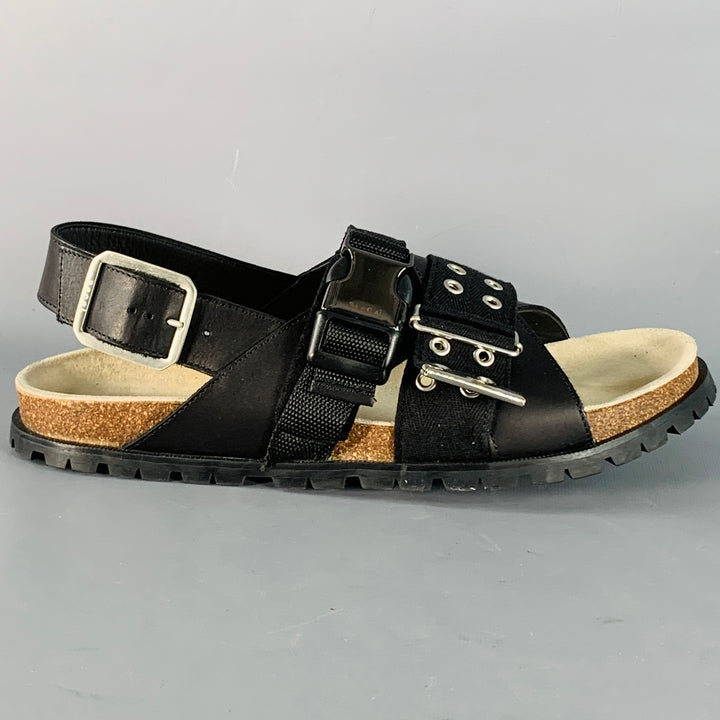 A.P.C. x SACAI Size 11 Jules Black Silver Leather Grommets Sandals