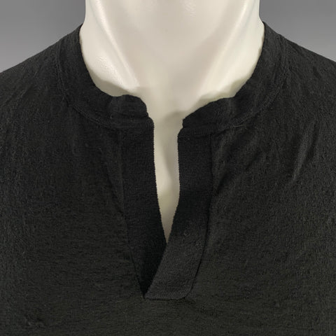 JAMES PERSE Size L Black Knit Linen Polyester Henley T-shirt