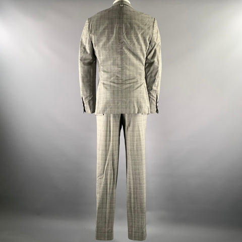 BLACK FLEECE Size 40 Grey Black Glen Check Wool Notch Lapel Suit