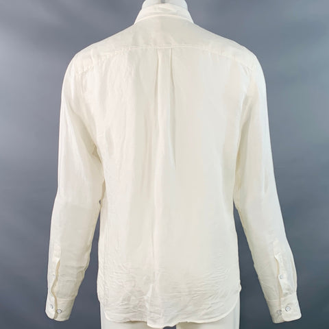 JOHNNIE-O Size M Cream Linen Blend Button Down Collar Two Pockets Long Sleeve Shirt