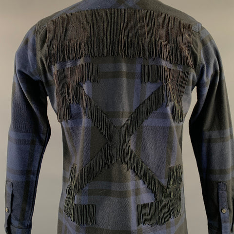OFF WHITE SS2019 Size XS Blue Black Plaid Cotton Blend Button Up Long Sleeve Shirt