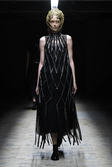 NOIR KEI NINOMIYA FW22 Size S Black Zippers Leather Trim Harness Dress