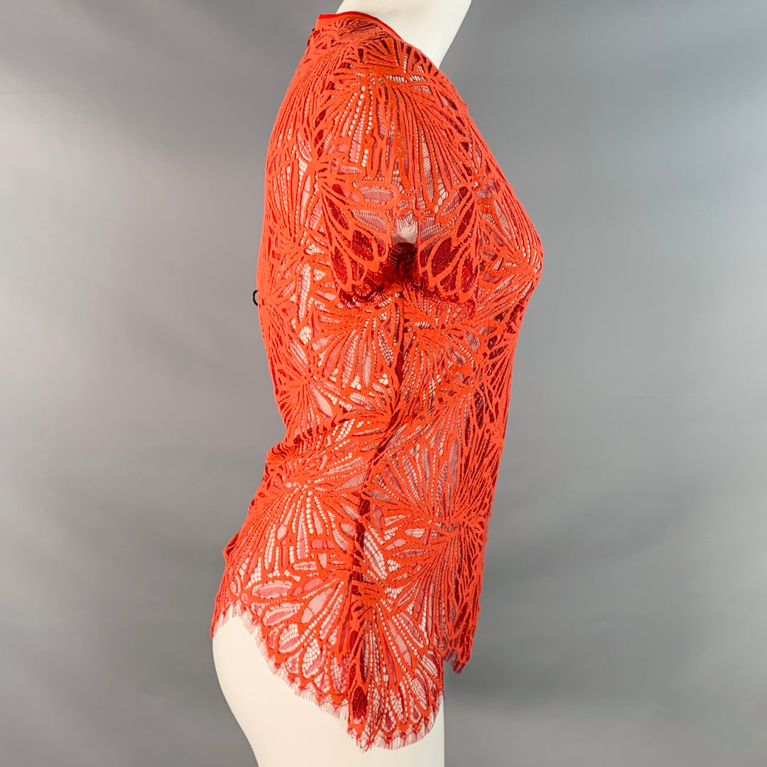 PROENZA SCHOULER Size S Red Orange Lace Raw Edge Casual Top