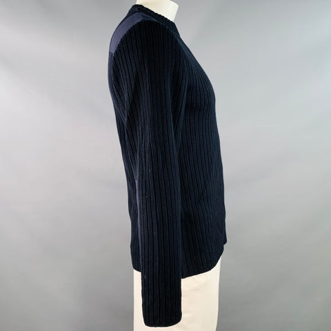 SAINT JAMES Size L Navy Rib Knit Wool Acrylic Crew Neck Sweater