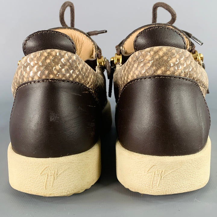 GIUSEPPE ZANOTTI Size 9 Beige Brown Leather Textured Double Side Zipper Sneakers