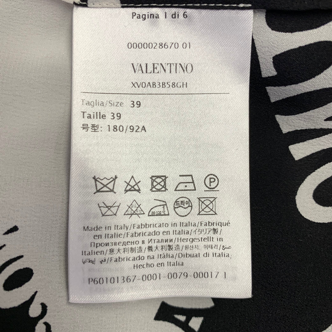 VALENTINO SS 1970 Archive Size S Black White Wave Print Silk Button Up Long Sleeve Shirt