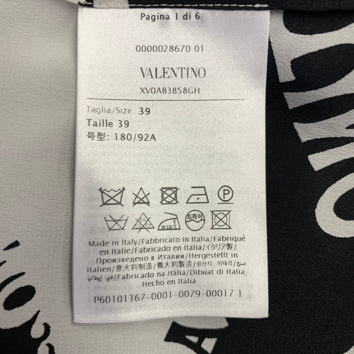 VALENTINO SS 1970 Archive Size S Black White Wave Print Silk Button Up Long Sleeve Shirt