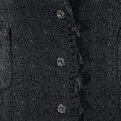 CHANEL Size 4 Black Cotton Blend Boucle Single Breasted Jacket Blazer