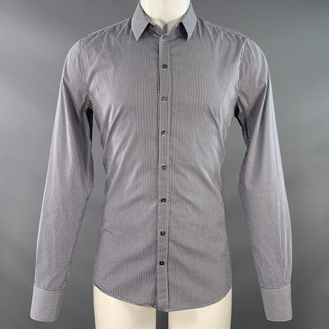 DOLCE & GABBANA Size M Navy White Gingham Cotton Blend Long Sleeve Shirt