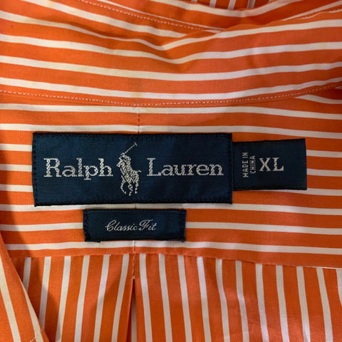 RALPH LAUREN Size XL Orange White Stripe Cotton Button Down Long Sleeve Shirt