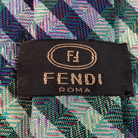 FENDI Navy Light Green Diagonal Stripe Tie