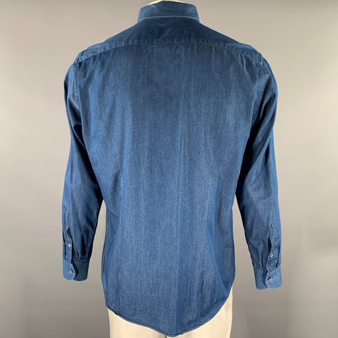 TOD'S Size L Navy Heather Cotton Button Down Long Sleeve Shirt