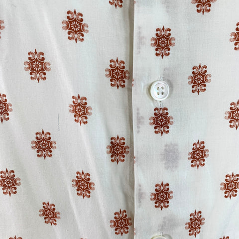 JOHN VARVATOS Size L White Rust Abstract Floral Cotton Long Sleeve Shirt