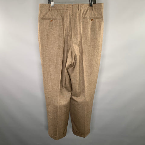 INCOTEX Size 38 Brown Light brown Houndstooth Wool Pleated Dress Pants